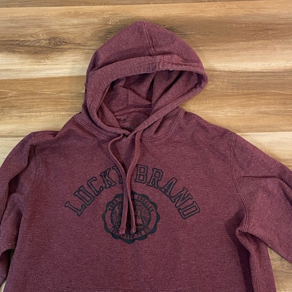 Lucky Brand Hoodie Mens Large Burgundy Pullover Sweatshirt Venice Burnout - Picture 3 of 8